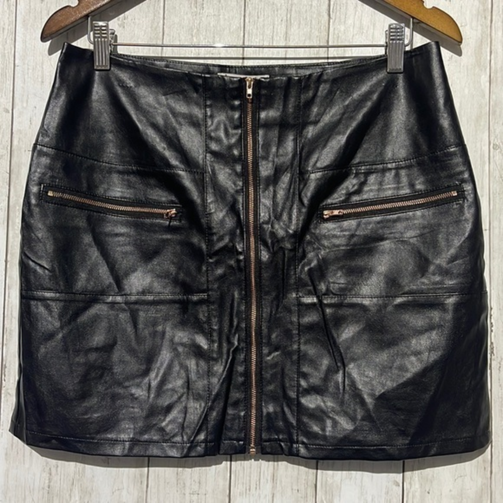 Loveriche L Faux Leather Mini Skirt Womens Black Moto Full Zip LS60387